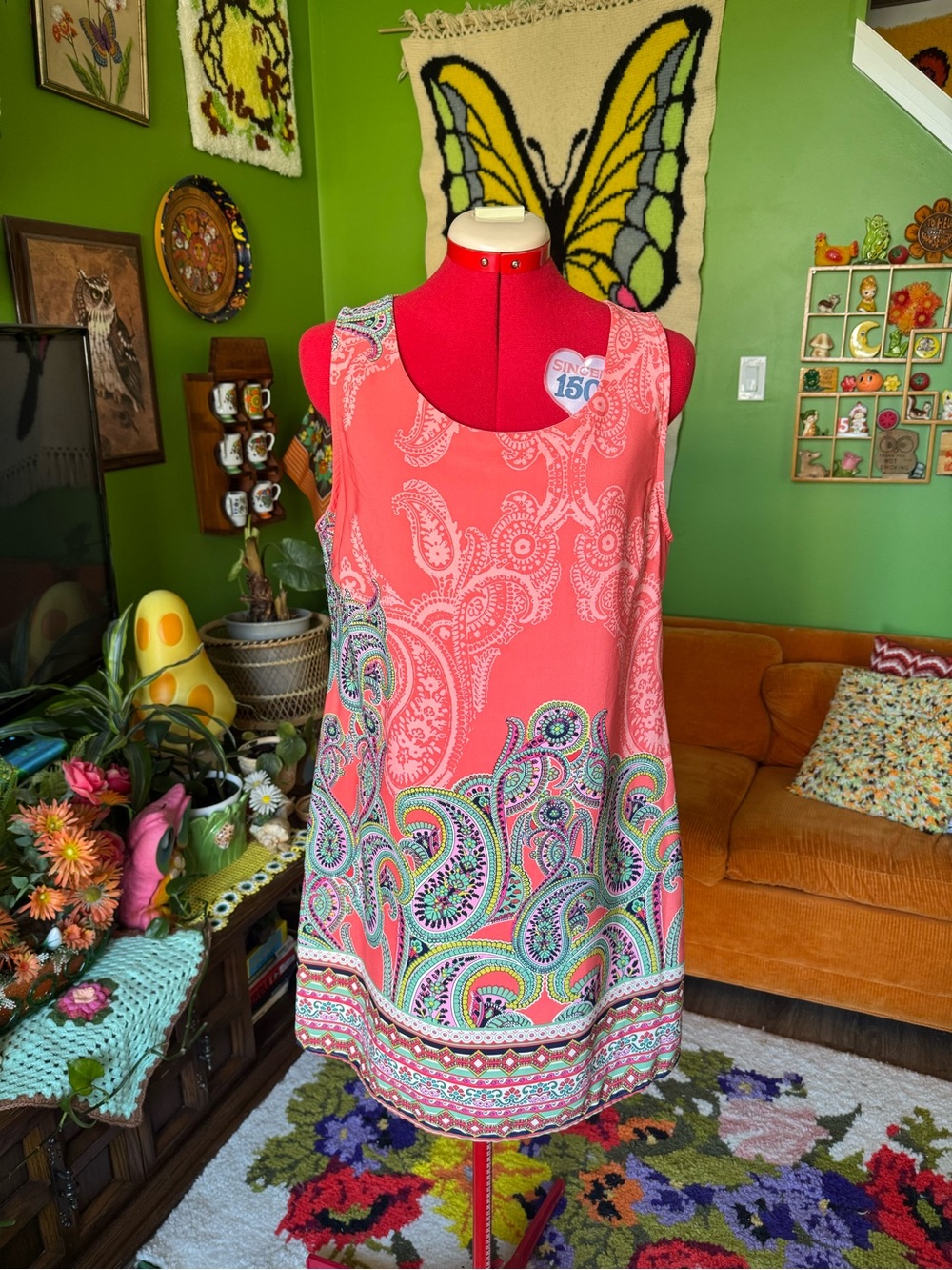 Coral Paisley Sleeveless Shift Dress